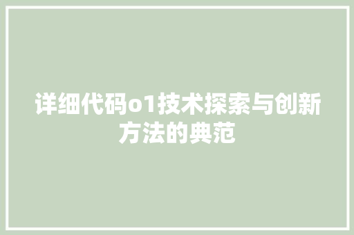 详细代码o1技术探索与创新方法的典范