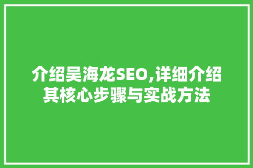 介绍吴海龙SEO,详细介绍其核心步骤与实战方法