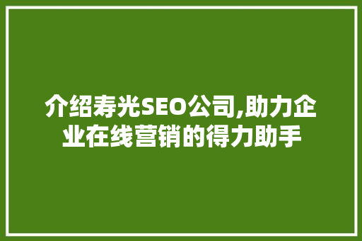 介绍寿光SEO公司,助力企业在线营销的得力助手