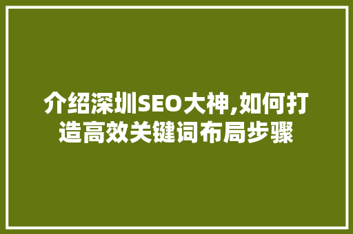 介绍深圳SEO大神,如何打造高效关键词布局步骤