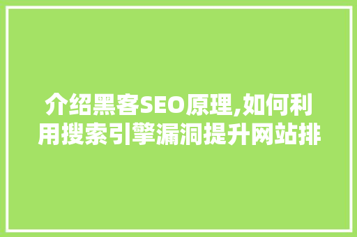 介绍黑客SEO原理,如何利用搜索引擎漏洞提升网站排名