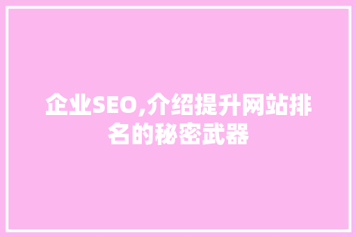 企业SEO,介绍提升网站排名的秘密武器