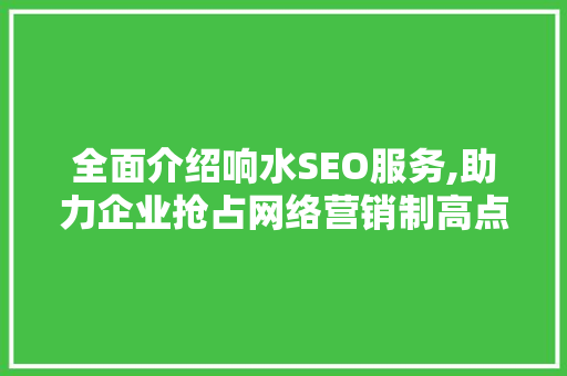 全面介绍响水SEO服务,助力企业抢占网络营销制高点