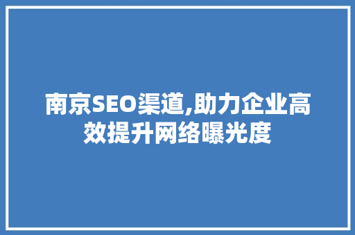 南京SEO渠道,助力企业高效提升网络曝光度