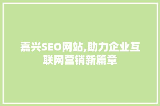 嘉兴SEO网站,助力企业互联网营销新篇章