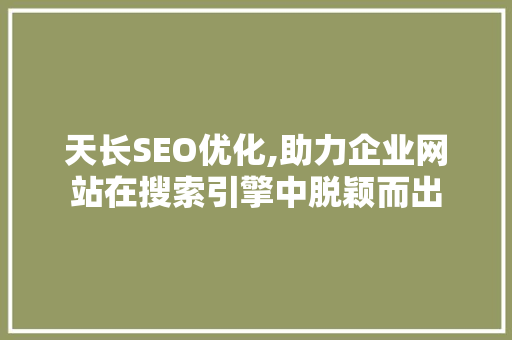 天长SEO优化,助力企业网站在搜索引擎中脱颖而出