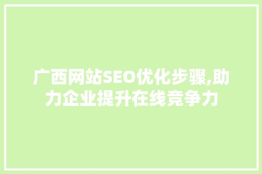 广西网站SEO优化步骤,助力企业提升在线竞争力