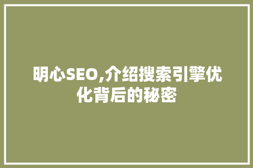 明心SEO,介绍搜索引擎优化背后的秘密