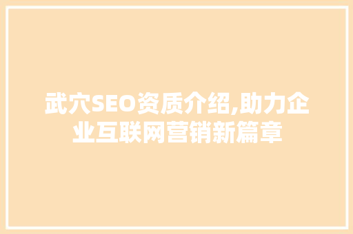 武穴SEO资质介绍,助力企业互联网营销新篇章