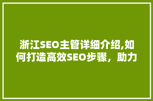 浙江SEO主管详细介绍,如何打造高效SEO步骤，助力企业腾飞