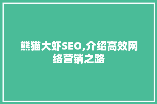 熊猫大虾SEO,介绍高效网络营销之路