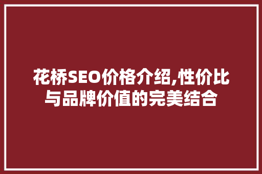 花桥SEO价格介绍,性价比与品牌价值的完美结合