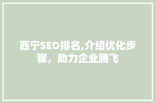 西宁SEO排名,介绍优化步骤，助力企业腾飞