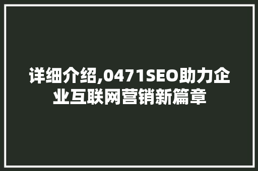 详细介绍,0471SEO助力企业互联网营销新篇章