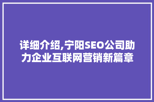 详细介绍,宁阳SEO公司助力企业互联网营销新篇章