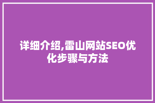 详细介绍,雷山网站SEO优化步骤与方法