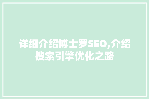 详细介绍博士罗SEO,介绍搜索引擎优化之路