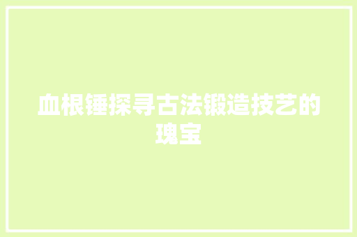 血根锤探寻古法锻造技艺的瑰宝