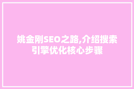姚金刚SEO之路,介绍搜索引擎优化核心步骤