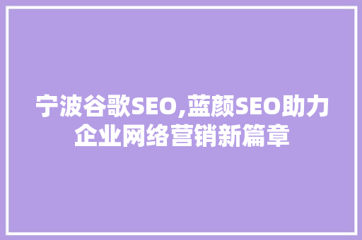 宁波谷歌SEO,蓝颜SEO助力企业网络营销新篇章
