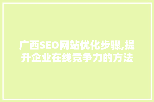 广西SEO网站优化步骤,提升企业在线竞争力的方法