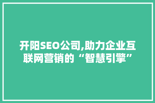开阳SEO公司,助力企业互联网营销的“智慧引擎”