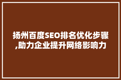 扬州百度SEO排名优化步骤,助力企业提升网络影响力