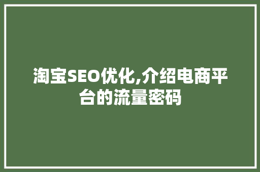 淘宝SEO优化,介绍电商平台的流量密码