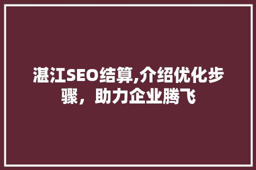 湛江SEO结算,介绍优化步骤，助力企业腾飞