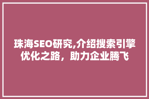 珠海SEO研究,介绍搜索引擎优化之路，助力企业腾飞