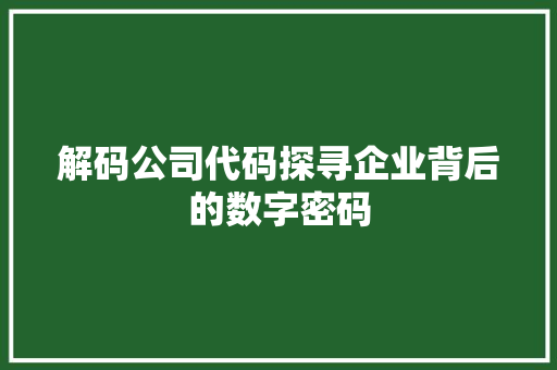 解码公司代码探寻企业背后的数字密码  第1张