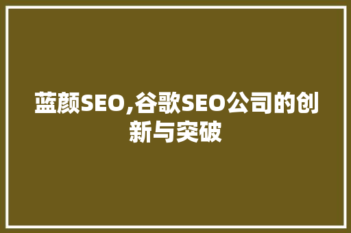 蓝颜SEO,谷歌SEO公司的创新与突破