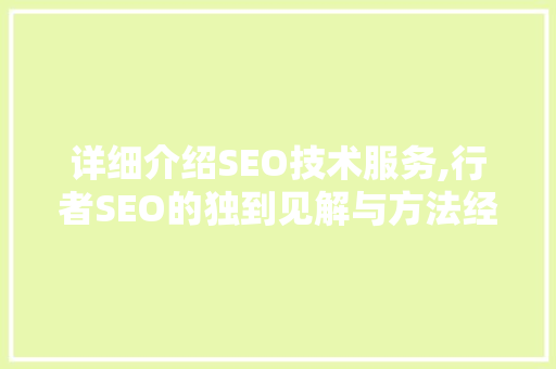 详细介绍SEO技术服务,行者SEO的独到见解与方法经验
