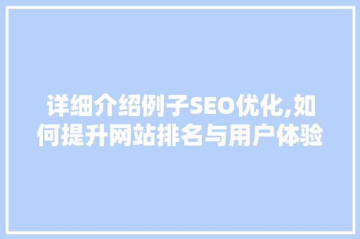 详细介绍例子SEO优化,如何提升网站排名与用户体验