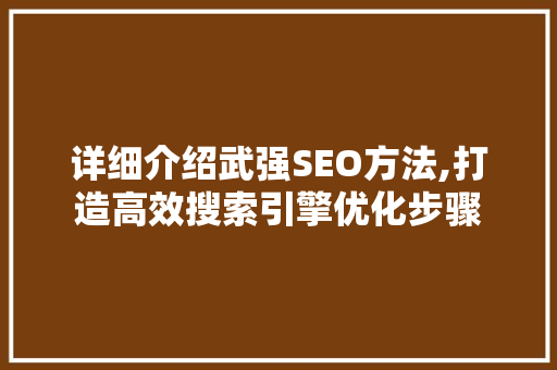 详细介绍武强SEO方法,打造高效搜索引擎优化步骤