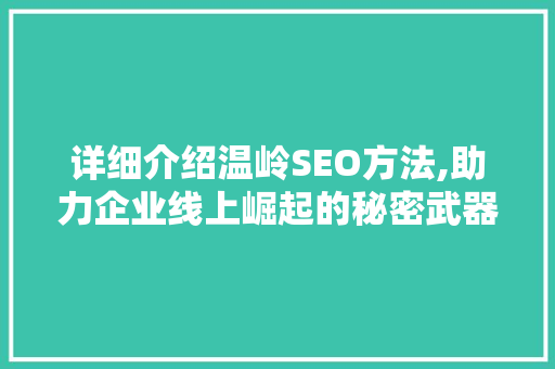 详细介绍温岭SEO方法,助力企业线上崛起的秘密武器