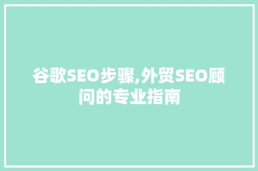 谷歌SEO步骤,外贸SEO顾问的专业指南