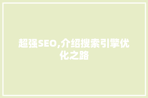 超强SEO,介绍搜索引擎优化之路