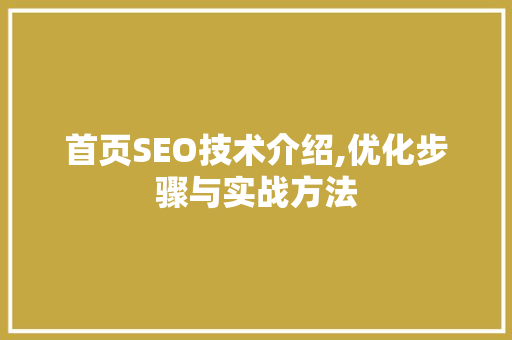 首页SEO技术介绍,优化步骤与实战方法