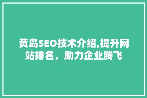 黄岛SEO技术介绍,提升网站排名，助力企业腾飞