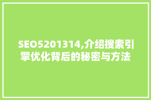 SEO5201314,介绍搜索引擎优化背后的秘密与方法