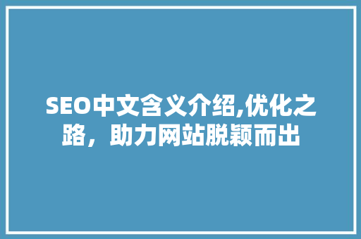 SEO中文含义介绍,优化之路，助力网站脱颖而出