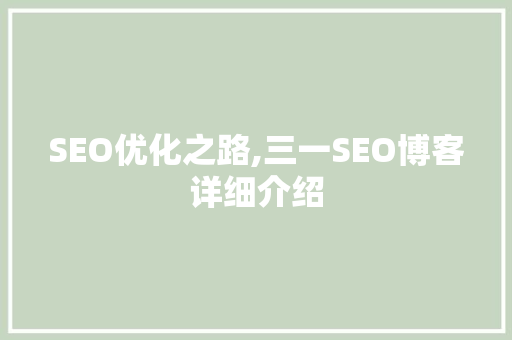 SEO优化之路,三一SEO博客详细介绍
