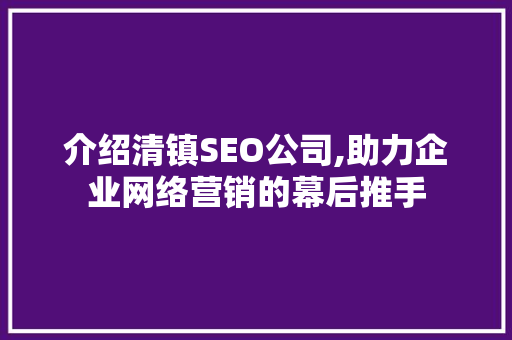 介绍清镇SEO公司,助力企业网络营销的幕后推手