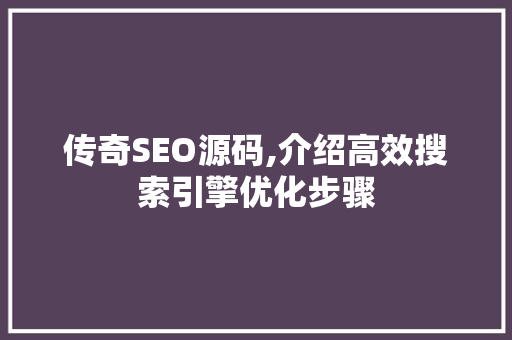 传奇SEO源码,介绍高效搜索引擎优化步骤
