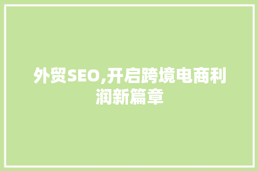 外贸SEO,开启跨境电商利润新篇章