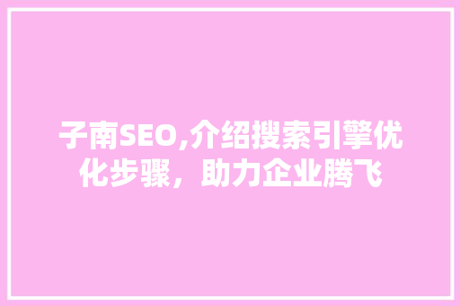 子南SEO,介绍搜索引擎优化步骤，助力企业腾飞