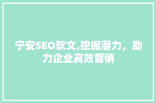 宁安SEO软文,挖掘潜力，助力企业高效营销