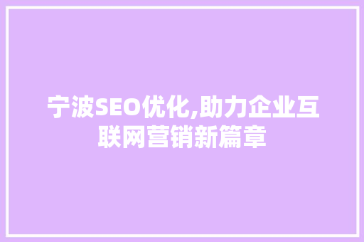 宁波SEO优化,助力企业互联网营销新篇章