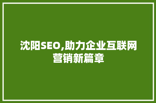 沈阳SEO,助力企业互联网营销新篇章